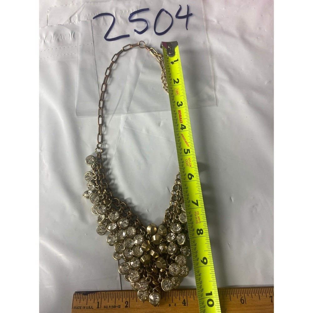 Gold Tone Rhinestone Bib Necklace Chunky Statement Necklace Adjustable